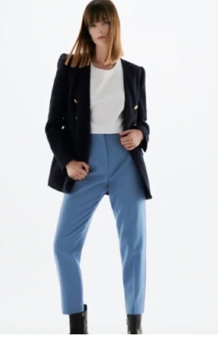 New Zara High-Waisted Tailored Trouser Dress Pants Slate Blue Large "Fallcore"